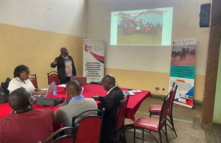 Photo captured by Salome Owuonda on 12th July, 2022 at Sinkoro Hotel, Kabarnet, Baringo County-Kenya during the Baringo County MSP Steering Committee meeting. Presenting is Peter Kuria of ACT.